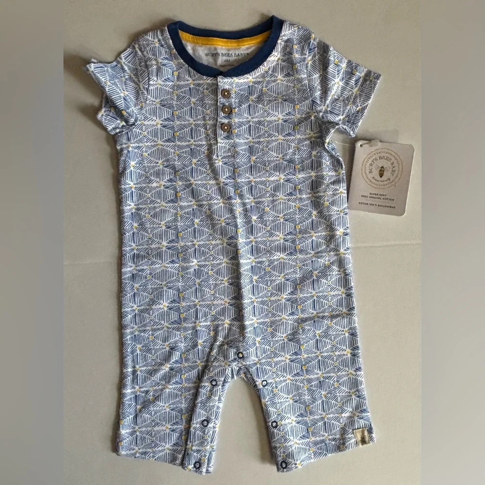 NWT Burt's Bees Romper Shorts Jumpsuits 1 Pc Baby‎ Boy Sunny Diamond 18 mths